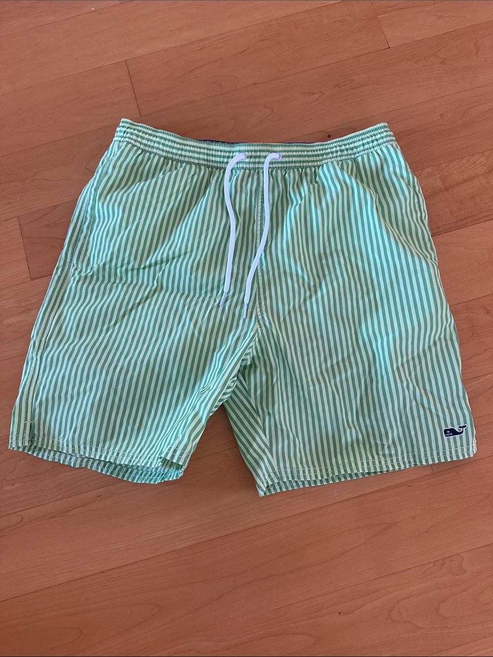 Vineyard Vines Mint Green & White Striped Men's Swim Trunks medium